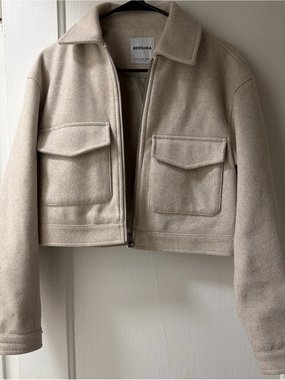Bershka Cream Boxy Zip Utility Jacket